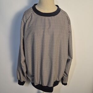 JANTZÈN GOLF W XL Houndstooth Preppy Old $ Pullover Sweatshirt Brown Off White